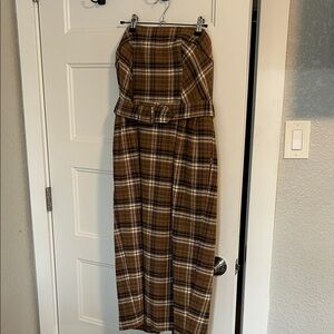 Anthropologie Brown Plaid Strapless Dress